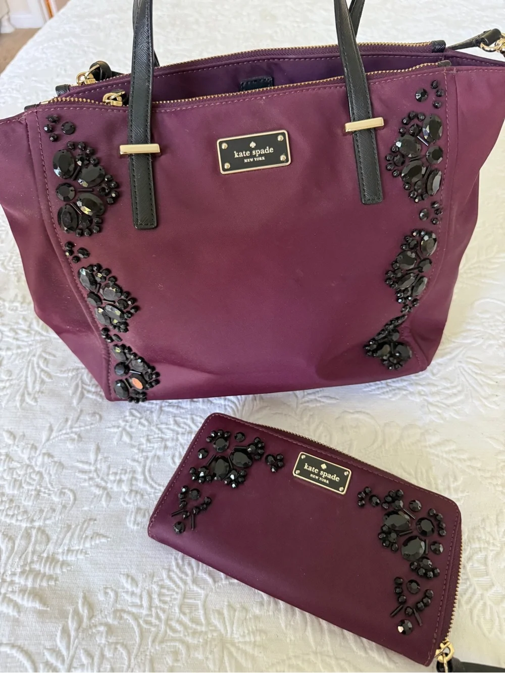 KATE SPADE New York Alyse Plum Wilson Road Embellished Bag with Wallet